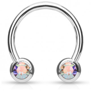 Piercing fer � cheval en acier serti deux cristaux Aurora Borealis