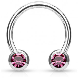 Piercing fer � cheval en acier serti deux cristaux roses