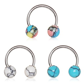 Piercing fer � cheval � boules imitation pierres semi-pr�cieuses