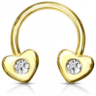 Piercing fer � cheval � coeurs Dor�s sertis strass (septum, daith...)