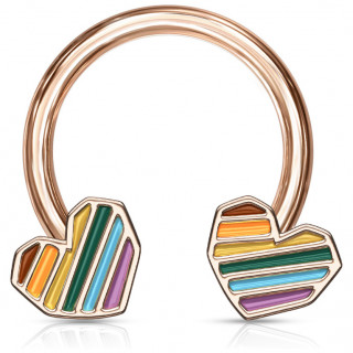 Piercing fer � cheval Cuivr� � coeurs multicolores (septum, daith...)