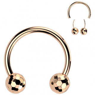 Piercing fer � cheval cuivr� Push-in Titane � boules multi-facettes (septum, h�lix, lobe...)