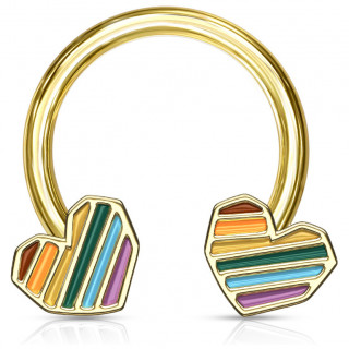 Piercing fer � cheval Dor� � coeurs multicolores (septum, daith...)