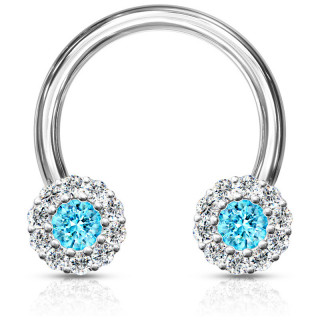 Piercing fer � cheval � embouts strass clairs et aqua (septum, daith...)