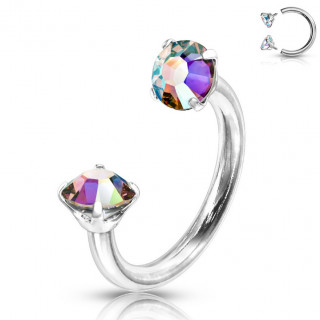 Piercing fer � cheval embouts strass � filetage interne - Aurore bor�ale