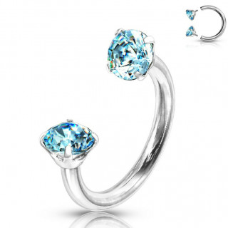 Piercing fer � cheval embouts strass � filetage interne - Bleu aqua