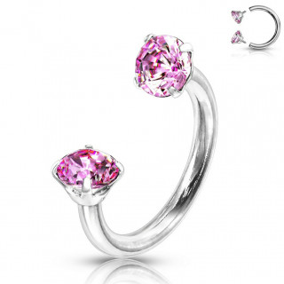 Piercing fer � cheval embouts strass � filetage interne - Rose