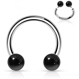 Piercing fer � cheval en acier � perles d'Agate noire (filetage interne)
