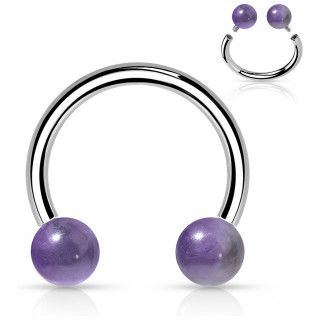 Piercing fer � cheval en acier � perles d'Am�thyste (filetage interne)