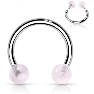 Piercing fer � cheval en acier � perles de Quartz rose (filetage interne)