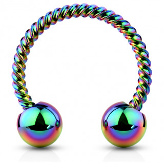 Piercing fer � cheval en acier twist� style corde - Arc en ciel