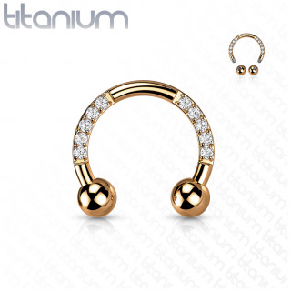 Piercing fer � cheval en Titane Cuivr� � zirconiums en arques