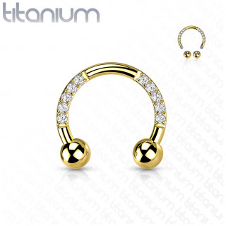 Piercing fer � cheval en Titane Dor� � zirconiums en arques