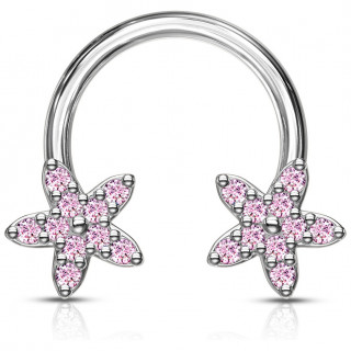 Piercing fer � cheval � fleurs serties de strass roses (septum, daith...)