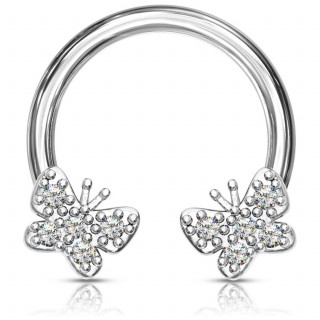 Piercing fer � cheval � papillons pav�s de strass clairs (septum, daith...)