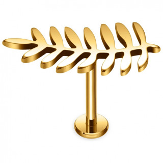 Piercing feuille de palmier en Titane dor� � filetage interne (l�vre et oreille)