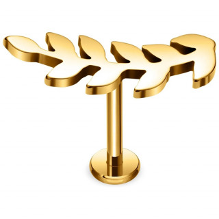 Piercing feuille d'olivier en Titane dor� � filetage interne (l�vre et oreille)