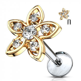 Piercing fleur dor�e � strass clairs (l�vre, cartilage...)