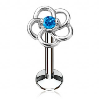 Piercing fleur en boucles � strass bleu (l�vre, cartilage)