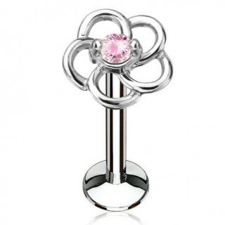 Piercing fleur en boucles � strass rose (l�vre, cartilage)