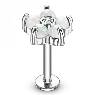 Piercing fleur � 6 p�tales d'opale blanche  (l�vre, cartilage...)