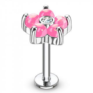 Piercing fleur � 6 p�tales d'opale rose  (l�vre, cartilage...)