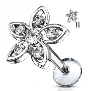 Piercing fleur � strass clairs (l�vre, cartilage...)