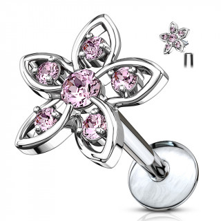 Piercing fleur � strass roses (l�vre, cartilage...)