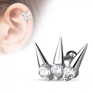 Piercing h�lix � trio de pointes et strass