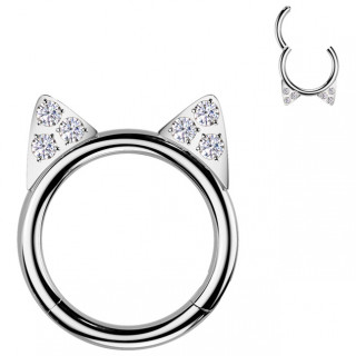 Piercing h�lix anneau � oreilles de chat sertis en Titane