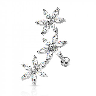 Piercing h�lix arqu� � fleurs strass - Clair