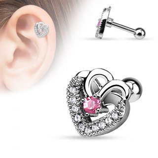 Piercing h�lix / cartilage � coeur �l�gant pav� de strass