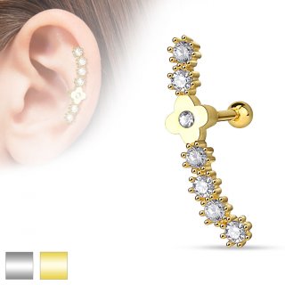Piercing h�lix / cartilage � fleur et arc avec strass