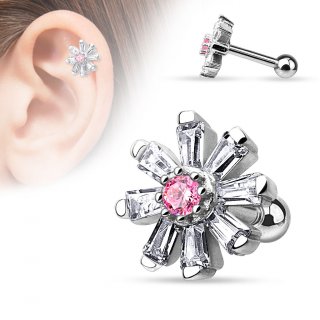 Piercing h�lix / cartilage � fleur multi-strass claire et rose