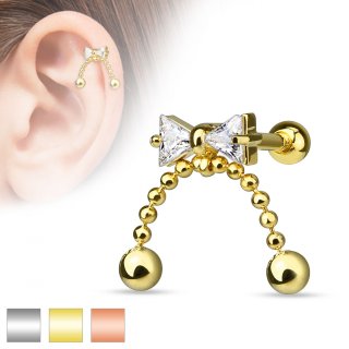 Piercing h�lix / cartilage � noeud papillon avec chainettes