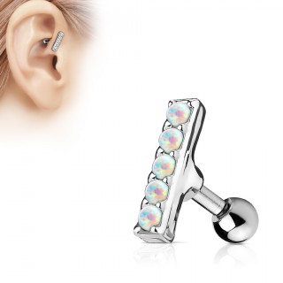 Piercing h�lix / cartilage barre � 5 opales blanches