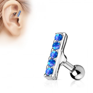 Piercing h�lix / cartilage barre � 5 opales bleues