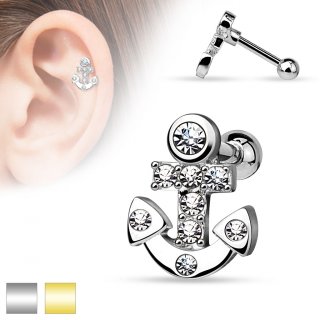 Piercing h�lix / cartilage en forme d'ancre de marine avec strass