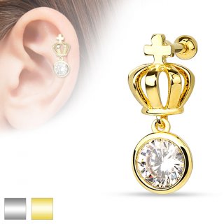 Piercing h�lix / cartilage en forme de couronne avec pierre suspendue