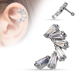 Piercing h�lix / cartilage en forme de croissant en pierres taill�es