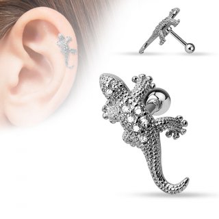 Piercing h�lix / cartilage en forme de l�zard � dos parsem� de strass