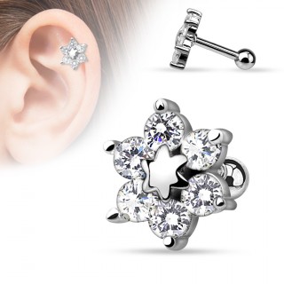 Piercing h�lix / cartilage gris � fleur de strass �toil�e