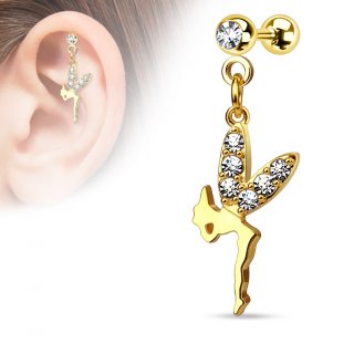 Piercing h�lix / cartilage plaqu� or avec pendentif f�e