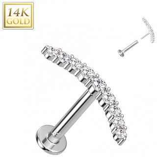 Piercing h�lix courbe de zirconiums en or blanc 14 carats