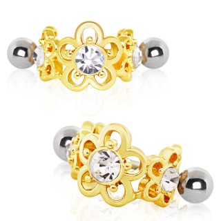 Piercing helix � couronne de fleurs dor�es serties