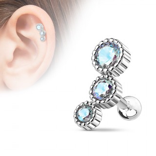 Piercing h�lix en arc � trio de strass aurore bor�ale
