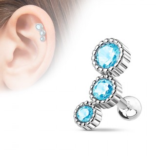 Piercing h�lix en arc � trio de strass bleus