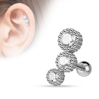 Piercing h�lix en arc � trio de strass clairs