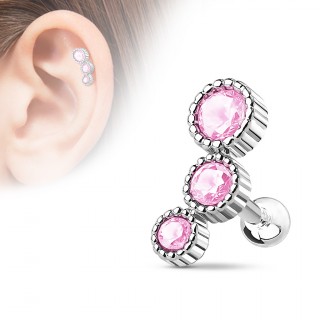 Piercing h�lix en arc � trio de strass roses