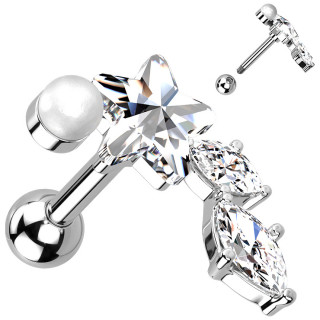 Piercing h�lix flat arc � perle, strass �toile et en amandes